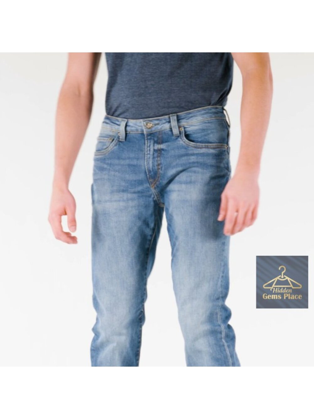 Straight Six Men's Straight Leg Jeans with Stretch 5-Pocket - Picture 6 of 6